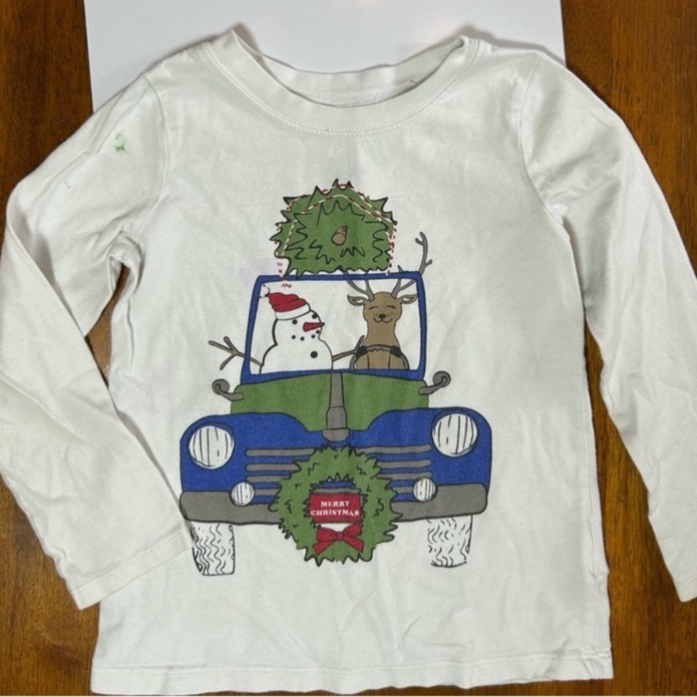 Christmas Jeep Long Sleeve Tee | Snowman & Reindeer Graphic Shirt | Boys 4T